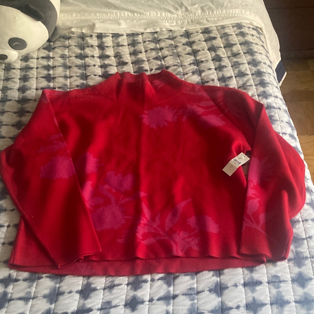 Maeve Red Floral Cowl Neck Sweater